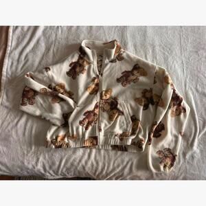 Target Holiday Teddy Bear Fleece Zip-Up Sweater Christmas Lights Print